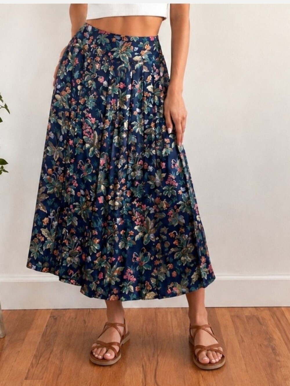 Herman Geist Pleated Floral Midi Skirt sz 12
